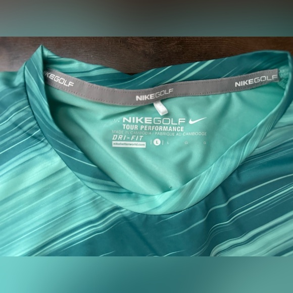 Nike Golf Tour Performance Dri-Fit Long Sleeve Shirt | Teal Striped | Men’s L - Picture 2 of 4